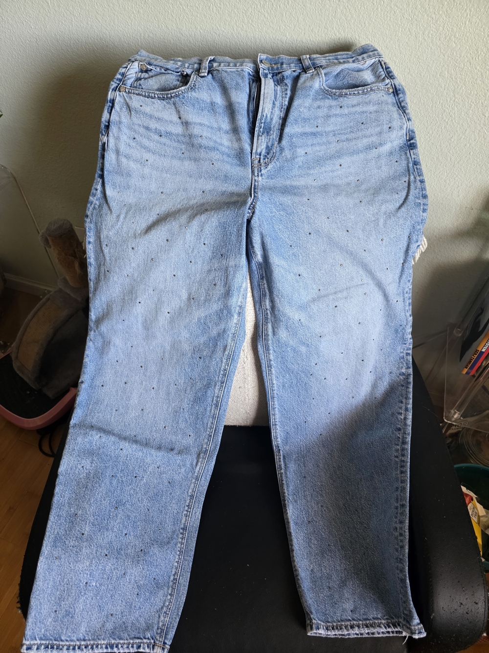 American Eagle Outfitters Light Blue Straight Leg Jeans with Tiny Crystal Detail